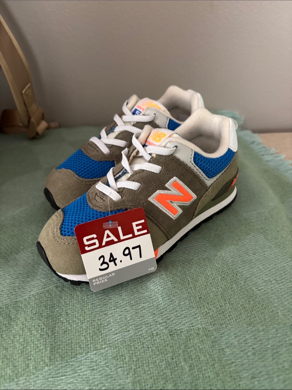 New Balance Kids Olive, Blue & Orange Accent Sneakers
